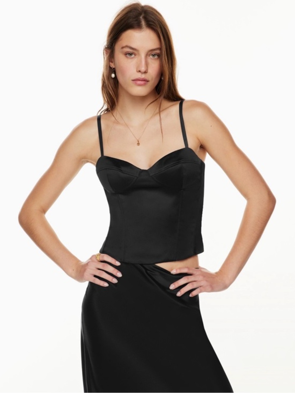 Aritzia Wilfred Women's 4 Satin Oklahoma Bustier Top Black S Zip Corset Classic
